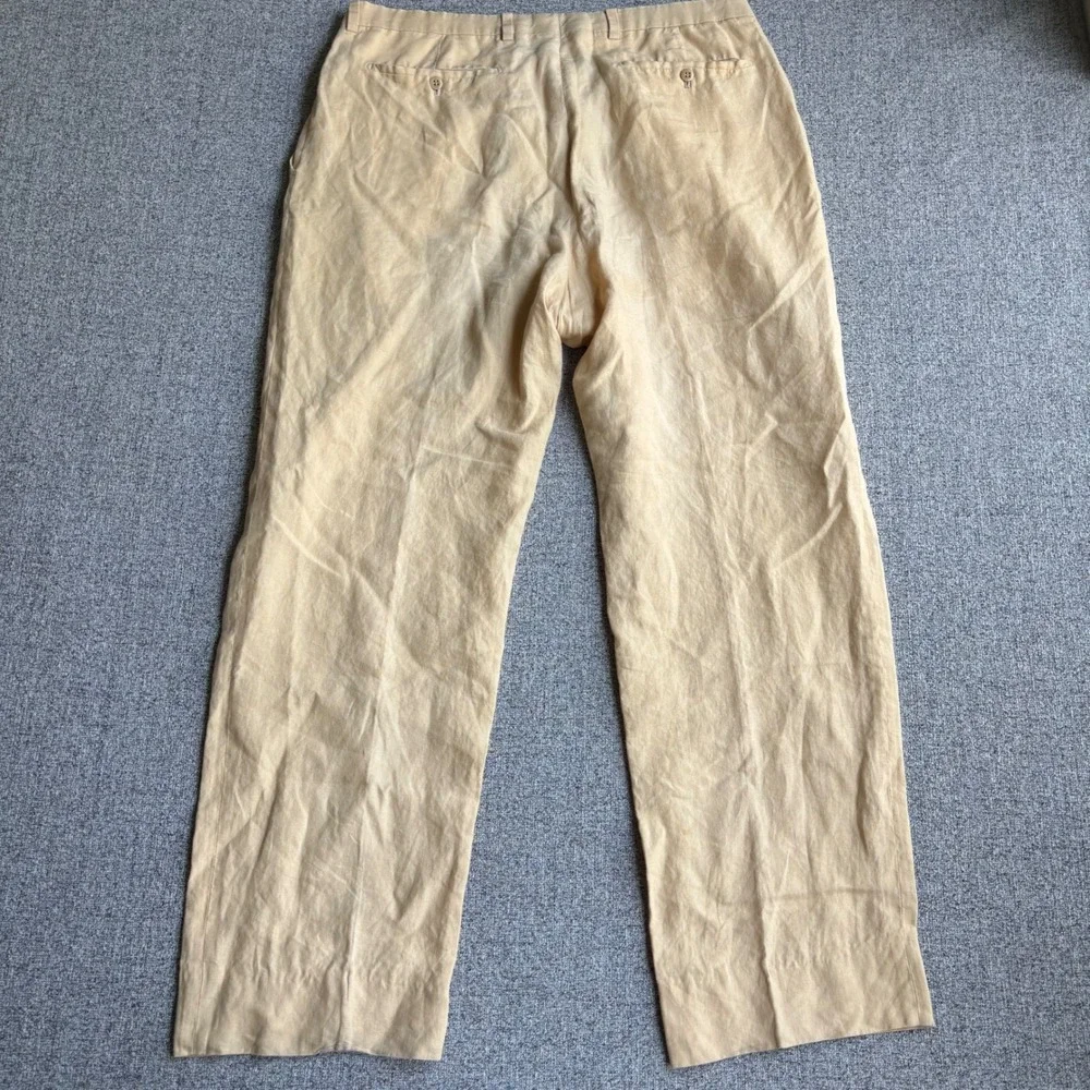 Burberry Pants Mens 36 Yellow Tan London Pleated Linen Straight Leg